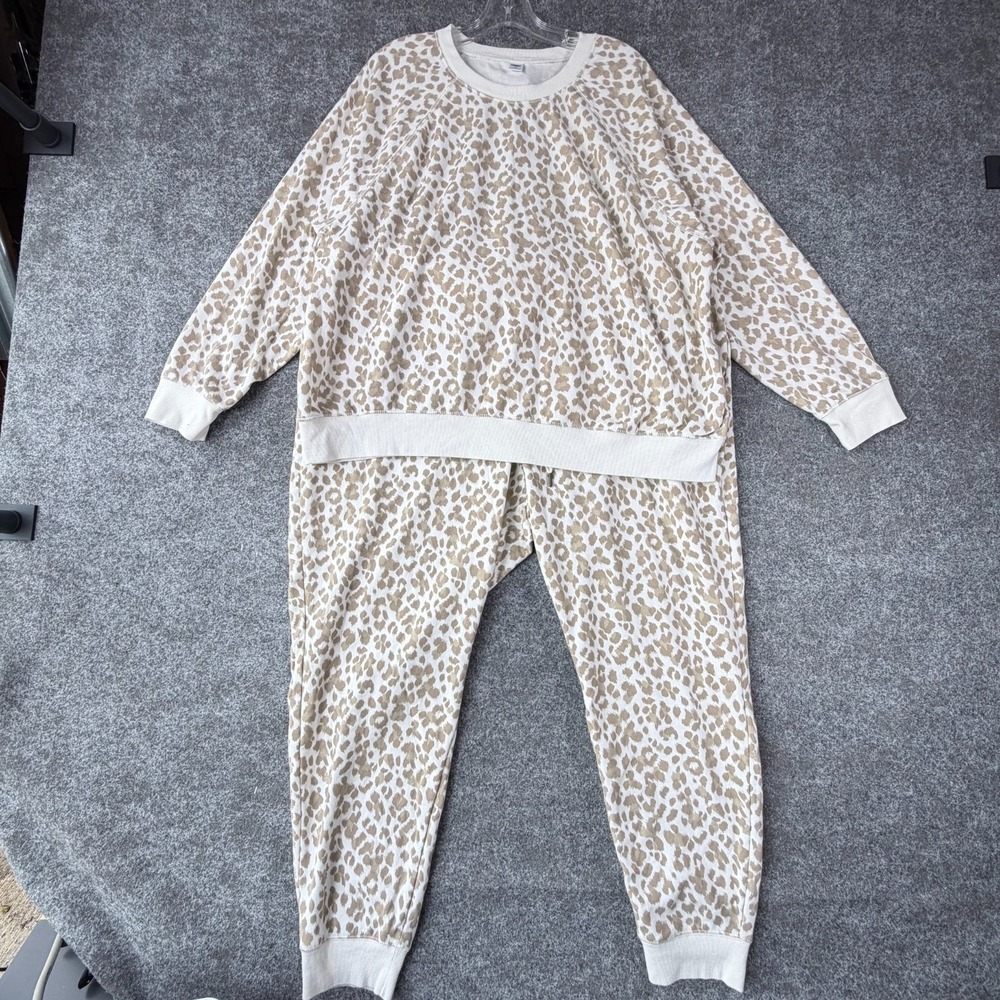 Old Navy Sleepwear Pajama Set Womens 2XL Beige Brown Leopard Print Cotton Logo